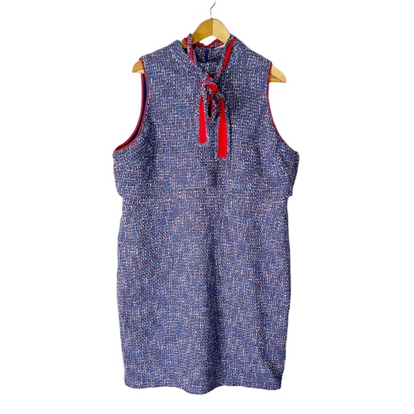 J Crew Tie Neck Tank Dress Blue in Autumn Tweed NWT AR691 Women’s Size 20 - Picture 3 of 13